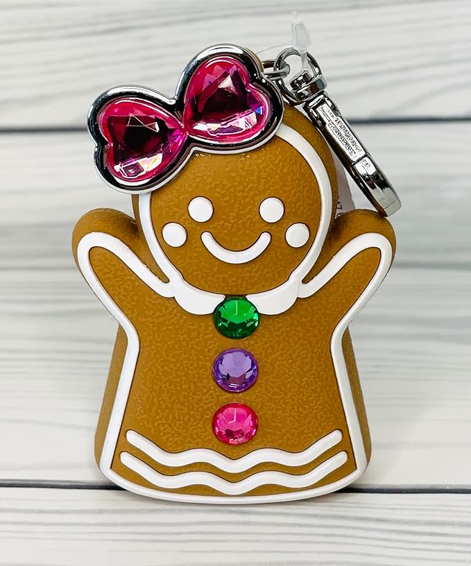 Bath and Body Works Neon Miss Gingerbread with Gemstones and Pink Bow Pocketbac Hand Sanitzer Holder