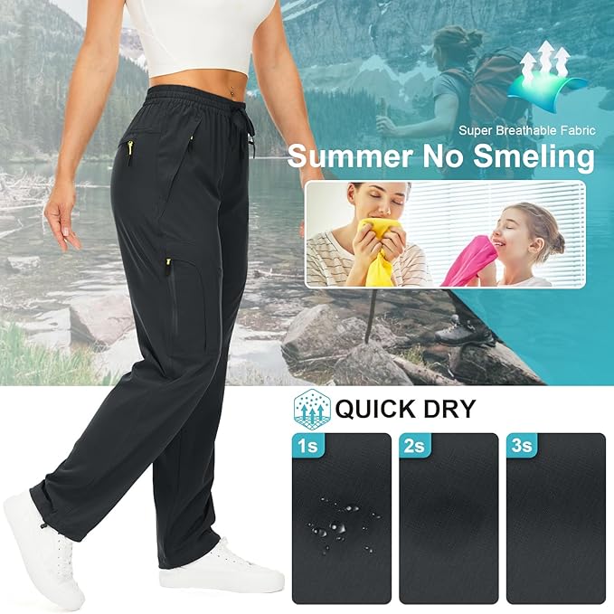 Womens Hiking Pants Quick Dry UPF 50 Lightweight Travel Golf Cargo Safari Pants Zipper Pockets