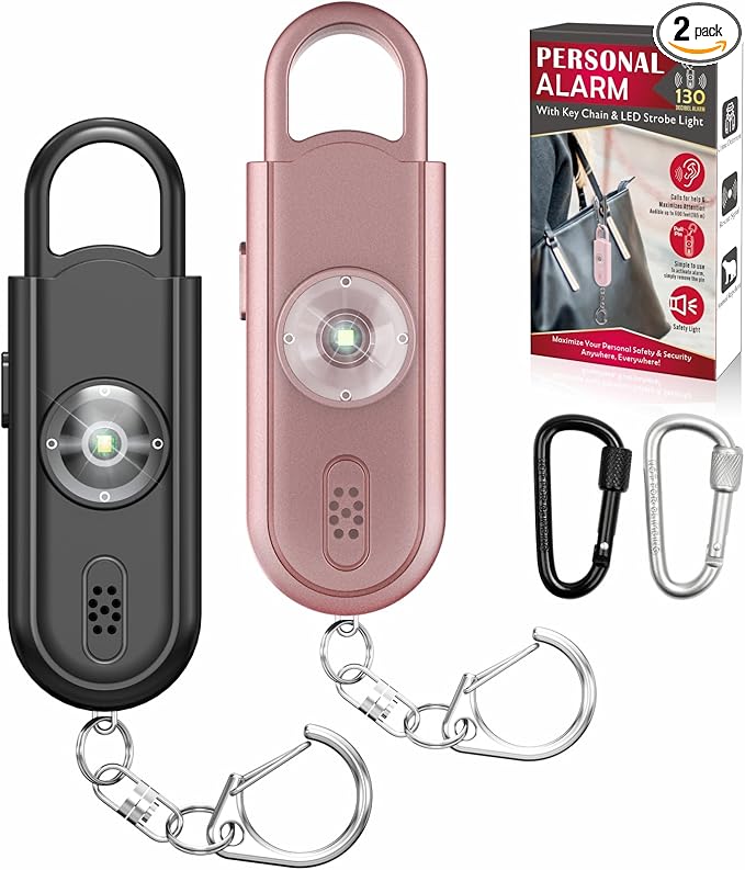 Safe Sound Personal Alarm, 2 Pack 130 dB Loud Siren Song Emergency Security Alarm Keychain with Strobe LED Light, Personal Sound Safety Siren for Women, Men, Children, Elderly