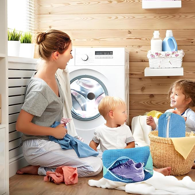 2 Pack Shoe Washing Machine Bag Shoe Washing Bag Shoe Mesh Laundry Bags Shoe Bags for Travel Reusable Shoe Cleaning Bag for All Shoe Sizes (Blue)