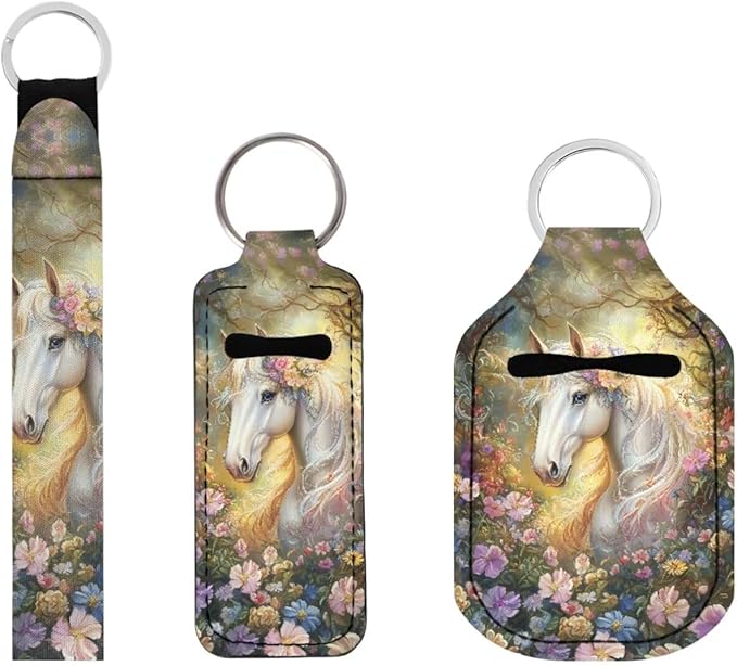 Suobstales 3Pcs Travel Bottles Keychain Holder Set,Travel Bottle Sleeves+Neoprene Chapstick Holders+Lanyard Keychain