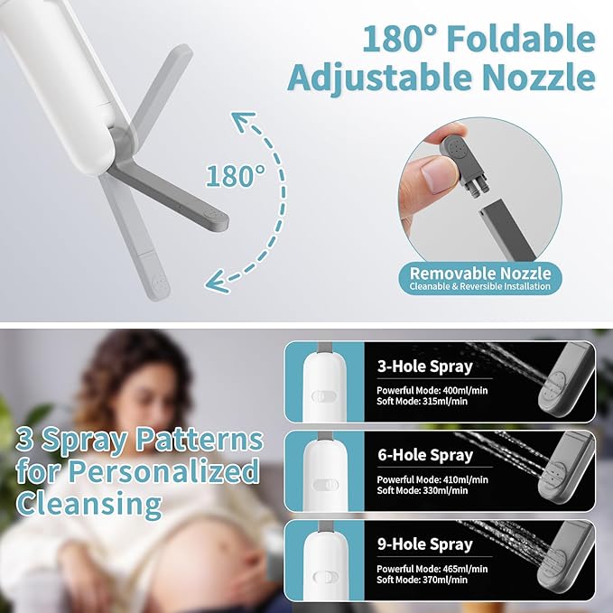Portable Bidet for Travel with 260ML Bottle, Rechargeable Electric Bidet Bottle for Women Men Baby Cleaning, Waterproof High Pressure Sprayer for Personal Hygiene (White & Gray)