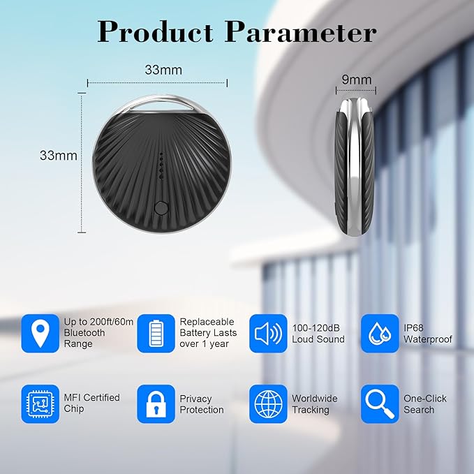 Air Tracker Tag, [MFi Certified] Smart Tag, Pet Bluetooth Tracker for Apple Find My, IP68 Waterproof,Replaceable Battery, Key Finder and Item Locator for Keys, Bags, Pets, Wallet-Black