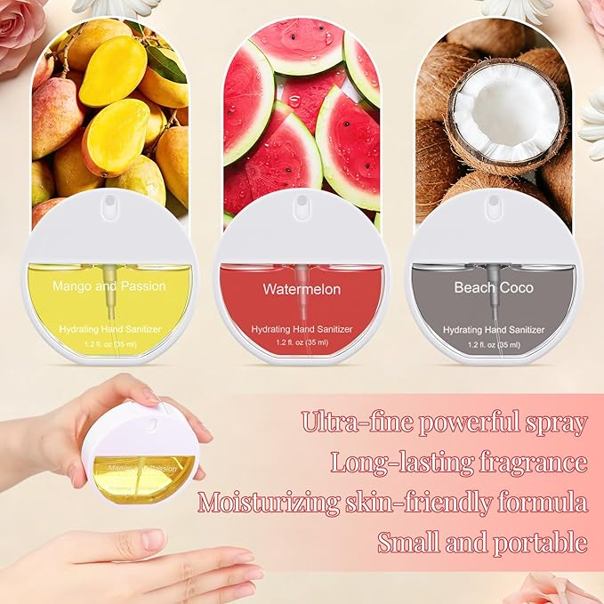 3 Pcs Power Mist Hydrating Hand Sanitizer Spray Bulk Travel Size Hand Sanitizer 1.2 oz Circular Spray Bottle for Daily Use Thank You Gifts Mother's Day Employee Nurse Teacher Appreciation Gifts