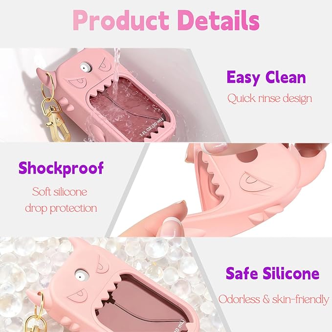Hand Sanitizer Case Compatible with Touchland, Cute Monster Silicone Holder Keychain 1 Fl Oz, 2 Pcs Pink & Purple
