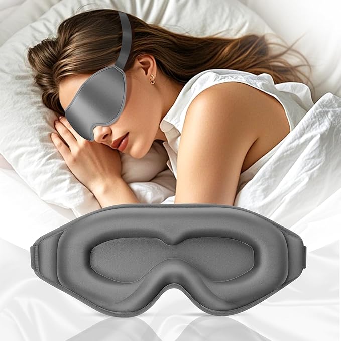 3D Deep Contoured Zero Pressure Sleep Eye Mask for Men & Women, Blackout Blindfold with Adjustable Strap for Travel, Home, Nap (Gray)