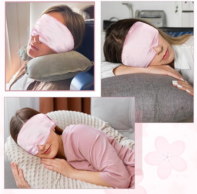 ElevateTech Silk Sleep Mask for Women Men, Soft Eye Mask for Side Sleepers Large Blackout Sleeping Masks with Adjustable Band Silk Eye Cover for Sleeping Travel Yoga Nap, Pink