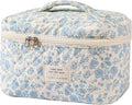 uekeboag Large Travel Quilted Makeup Bag for Women, Floral Cotton Cosmetic Bag, Coquette Aesthetic Floral Toiletry Organizer Bag