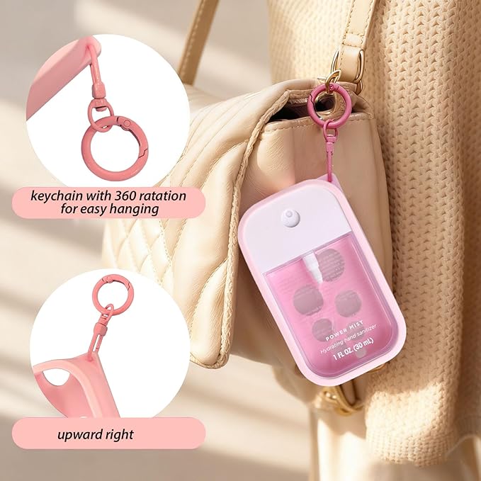 Silicone Case for Touchland Hand Sanitizer Spray 1 fl oz,Protective Case with Dual Keychains and Back Hole Design,Portable Hand Sanitizer Holder Keychain for Daily Outings, Travel & More (Pink)