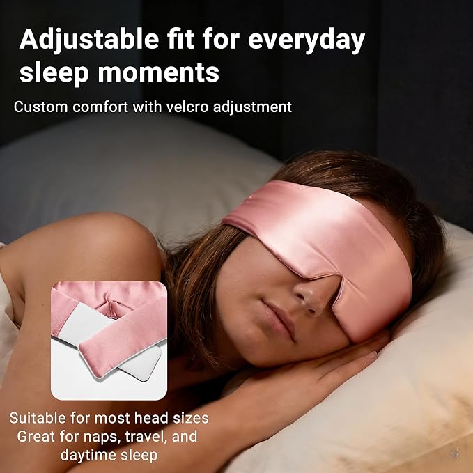 Silk Sleep Mask for Side Sleepers, Eye Mask for Sleeping Women Men, Face-Hugging Padded Eye Cover, 100% 22 Momme Pure Mulberry Silk, Soft Light Blocking Mask for Travel, Naps & Shift Workers (Pink)