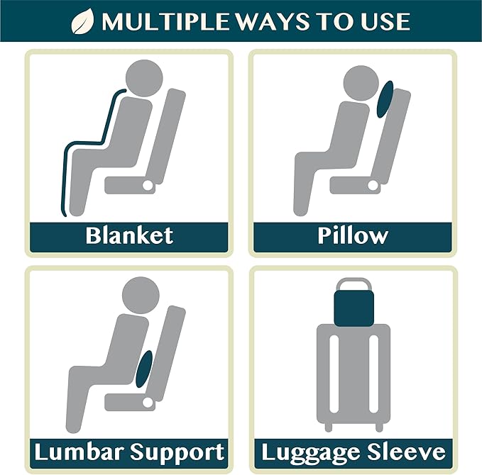PAVILIA Travel Blanket Pillow, Airplane Blanket Set in Soft Bag with Pockets, Plane Blanket Compact Packable, Flight Essentials Car Pillow, Travelers Accessories Gifts, Luggage Strap, Gray