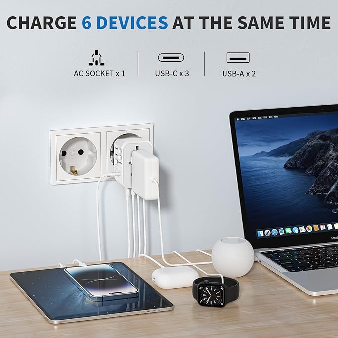 EPICKA Universal Travel Adapter GaN 45W, European Travel Plug Adapter with PD&QC Fast Charging(2 USB-A & 3 USB-C Ports) - Worldwide Travel Essentials, International Power Adapter for UK/US/AU