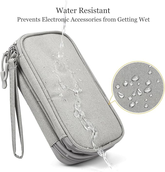 CAAORDKSO Travel Organizer Pouch Electronic Accessories Carry Case Portable Waterproof Double Layers Storage Bag for Cable, Cord, Charger, Phone, Power Bank, Earphone, Hard Drive (Light Grey, Large)