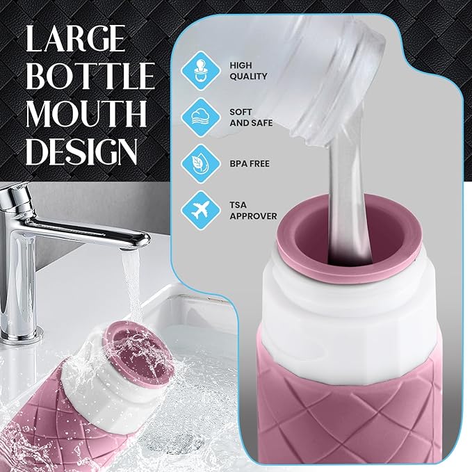 Silevoler Travel Bottles for Toiletries, TSA Approved Silicone Travel Size Containers for Toiletries, BPA Free Leak Proof Refillable Essentials Accessories, Shampoo and Conditioner Bottles (Purple)