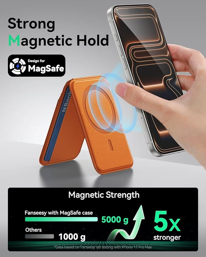 TWZKG for MagSafe Wallet, Works with Apple Find My,5 Card Holder with Stand, Magnetic Phone Wallet for iPhone 17/16/15/14/13/12 Pro Max Plus Air, RFID Blocking Vegan Leather,Brown