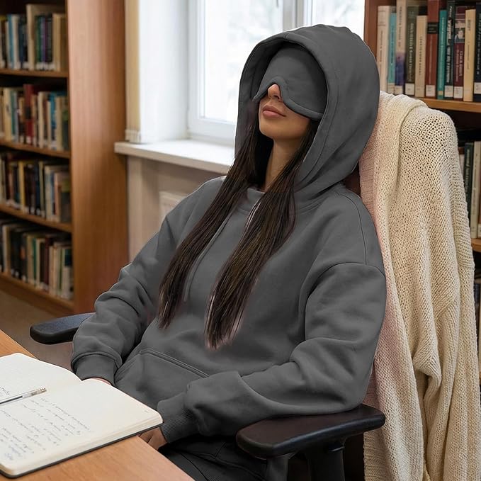 Ainangua Womens Oversized Pullover Essentials Hoodie with Eye Mask Comfor Airplane Mode Travel Office Vacation Sweatshirt