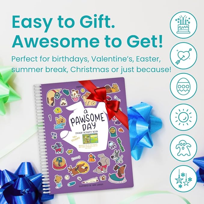 Pawsome Day 300+ Kids Sticker Book by Cupkin Toddler Airplane Travel Coloring and Sticker Book, Road Trip Essentials, 8 Coloring Pages 8 Side by Side Scenes for Ages 2–8 Years