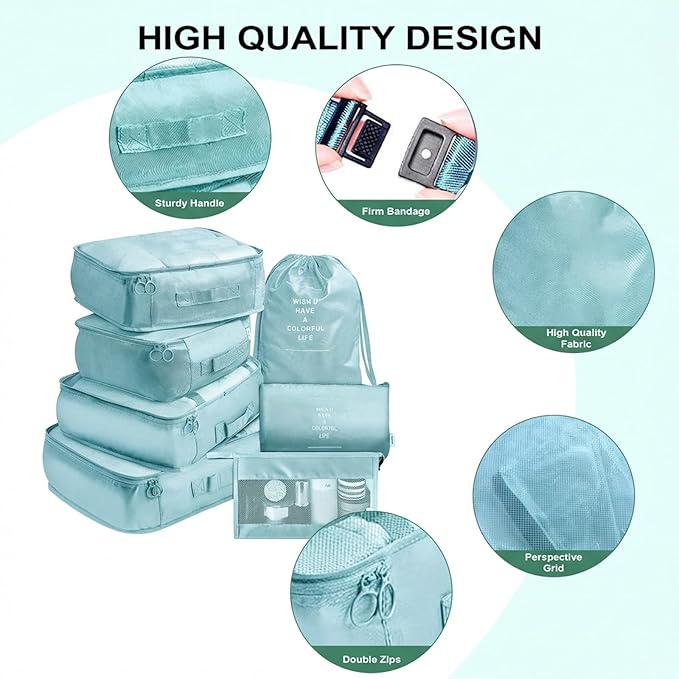 11 Set Packing Cubes for Travel,Gifts for Women Mom,Anti-Tearing Suitcase Organizer for Luggage with Shoe & Hanging Toiletry Bag, Toiletries Travel Bottles, 3 Portable Toothbrush Cases, Blue