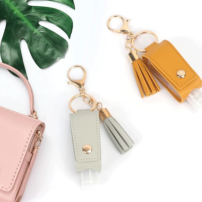 Unaone 1oz/30ml Hand Sanitizer Holder Travel Size,Empty Bottles Leather Sanitizer Holder with Keychain Portable Small Squeeze Bottle Refillable Container for Toiletry Lotion Liquid Soap Shampoo Grey