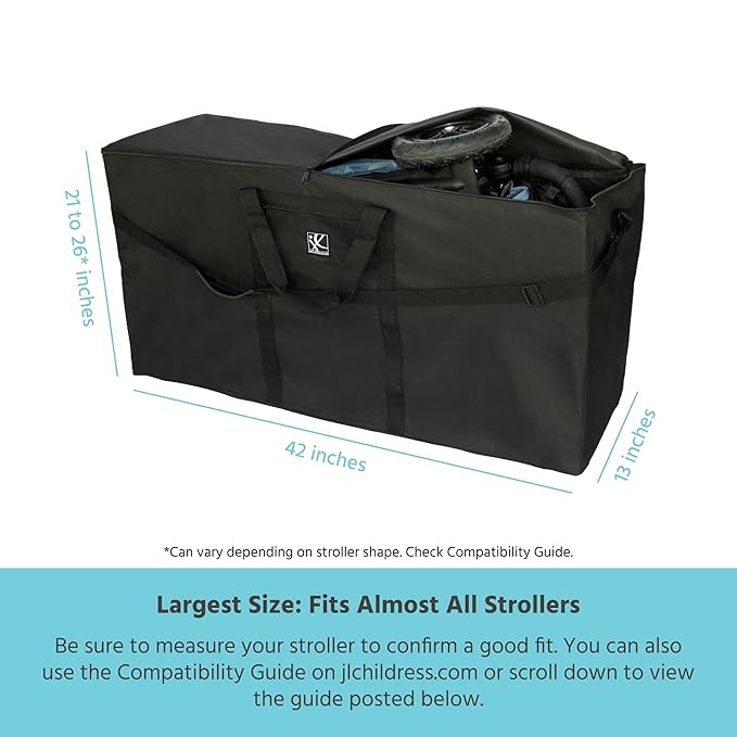 J.L. Childress Standard & Dual Stroller Bag - Travel Bag for Airplane, Fits Most Single & Double Baby Strollers, Airport Accessories for Gate or Baggage Check, Adjustable Strap - X-Large, Unpadded