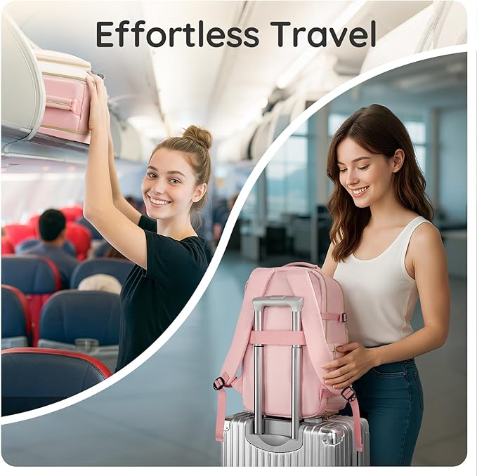 Taygeer Kids Travel Backpack for Airplane, Small Travel Backpack for Girls with Luggage Tags & Water Bottle Pocket, Underseat TSA Approved Airline Personal Item Bag for Women Teens Girls School, Pink