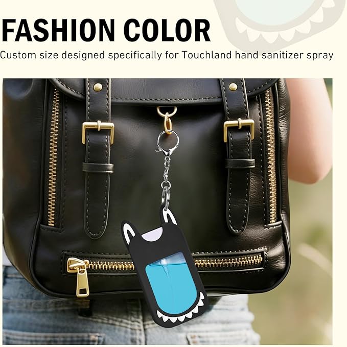 Silicone Case Compatible with TOUCHLAND 30ml/1oz Hand Sanitizer Spray, Vibrant Colors, Cute Style (Black)