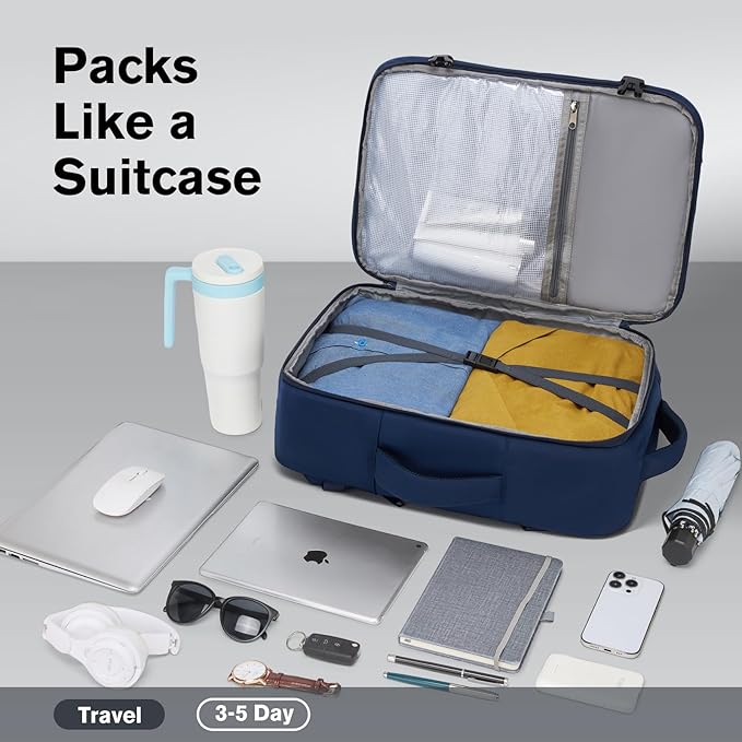 Smart Suitcase-style Laptop Backpack, 25L / 35L Practical Travel Bag for Work, Leisure & Flight, Luggage-Style Commuter Pack (Navy, 35L)