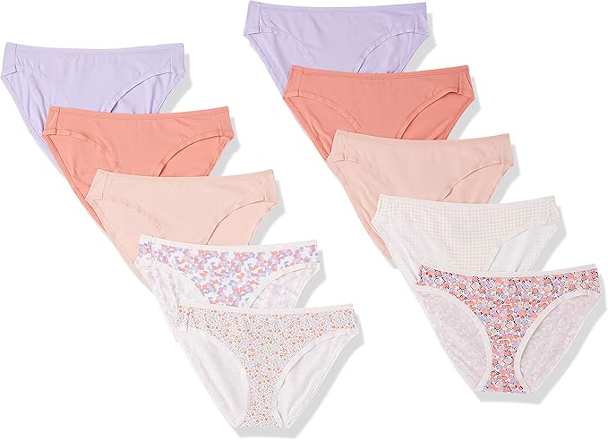 Amazon Essentials Women's Breathable Cotton Bikini Brief Underwear with Full Coverage, Multipacks