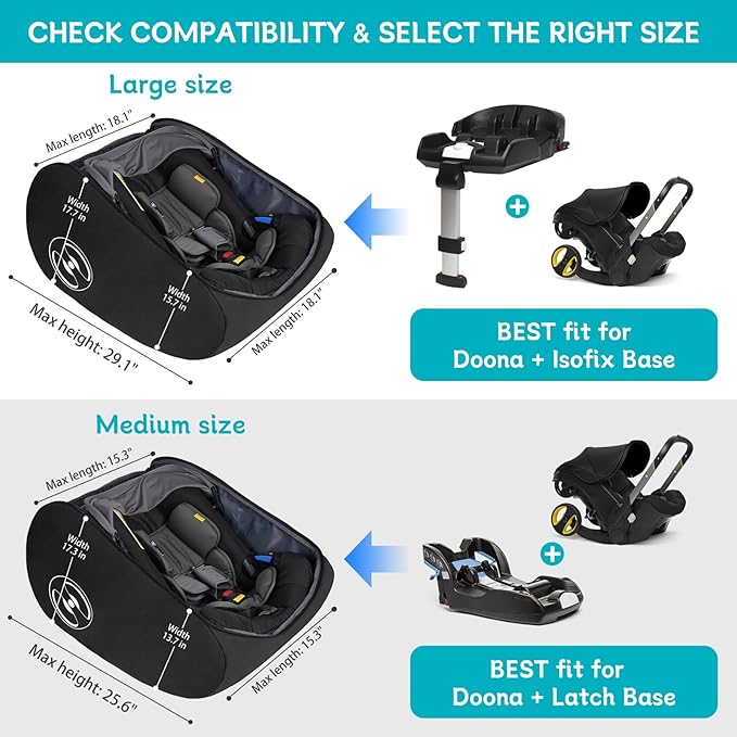 YOREPEK Padded Stroller Travel Bag for Airplane, Fits for Doona Car Seat Stroller with Latch Base, Infant Car Seat Travel Bag Backpack with Lockable Zipper, Foldable Car Seat Cover for Baby Travel