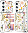 Compatible with Samsung Galaxy S24 / S25 Case Card Holder for Women Cute Design,Wallet Phone Cases Transparent Cool Kawaii Protective (Clear Watercolor Floral)
