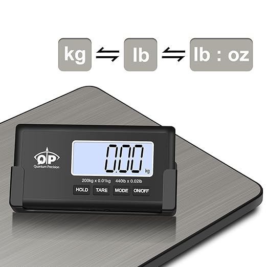 QP Shipping Scale, 440 lb/0.35 oz High Accuracy Digital Postal Scale, Postage Scale, Wireless LCD Display, Hold/Tare Function, Lightweight Scale for Packages/Luggage/Pet, Battery & AC Adapter Included