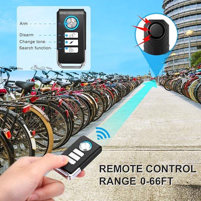 WSDCAM Bike Alarm with Remote 2 Pack, 113dB Wireless Anti-Theft Vibration Motorcycle Bicycle Alarm Vehicle Security Alarm System (Black)
