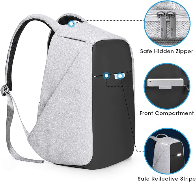 oscaurt Anti Theft Backpack 15.6 Inch Laptop Travel Backpack with Hidden Zipper and USB Charging Port Waterproof Business Computer Bag for Men & Women