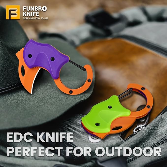 FUNBRO Small Pocket Knife for Men, Cool Folding Knife Box Cutter with 1.34 inch Sharp Blade, EDC Knives Tool for Everyday Carry, Great Gift for Men (Purple & Green)