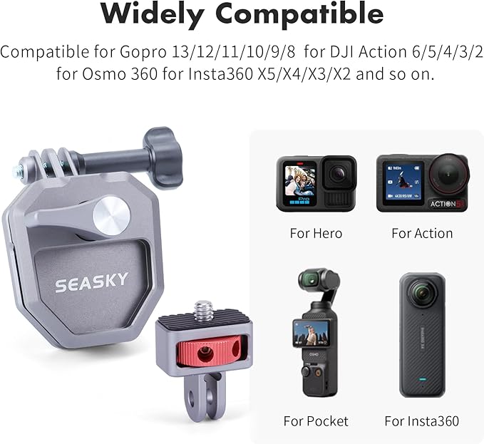SEASKY M02 Motorcycle Windscreen Clamp Mount Motorbike Accessories for Gopro Hero 13 12 11 10 9 8 for DJI Action 5 4 3 2 OSMO 360 for insta360 X5 X4 X3 Ace Pro 2 Action Camera All Aluminum Metal