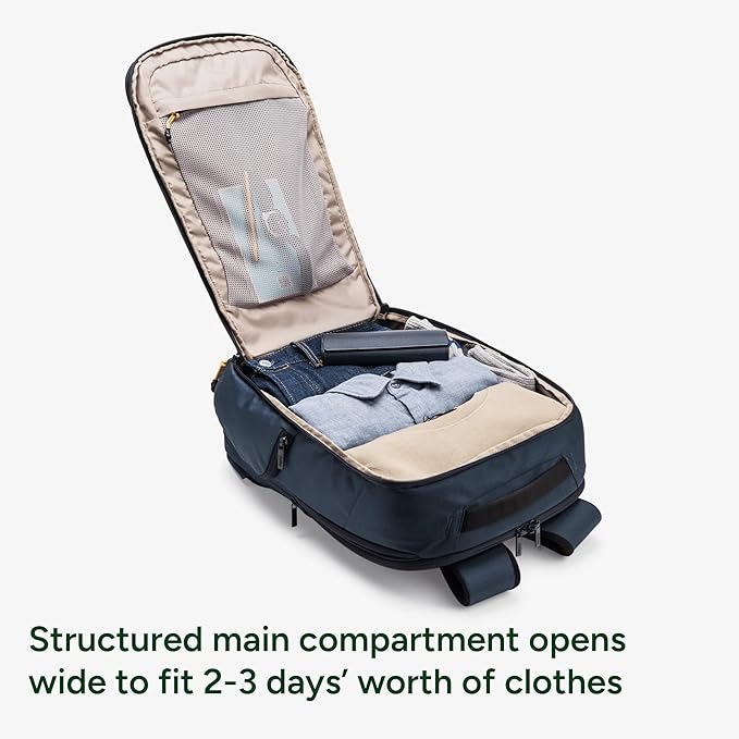 Halfday Roamer All-in-One Travel Backpack | 15” Laptop Compartment, Built-In Shoe/Laundry Pouch, Magnetic Sternum Strap, Padded Shoulder Support | Weekend & Business Trip Carry-on Bag, Marine