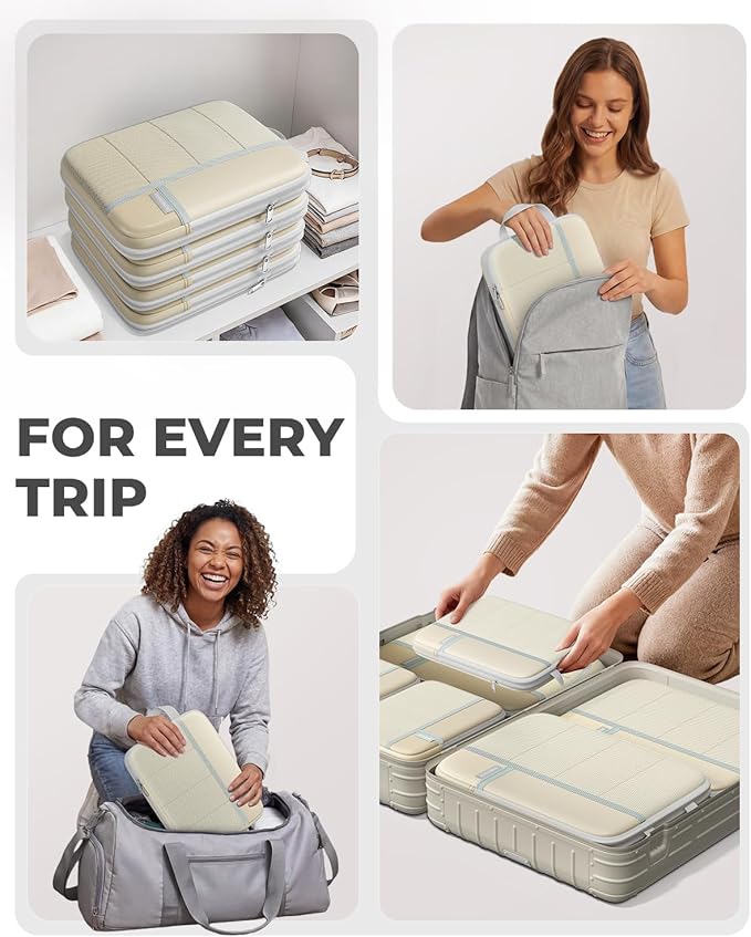 Percover Compression Packing Cubes 6-Piece Set, Packing Cubes Compression for Travel with Multi-Size Organization, Travel Organizer for Carry On & Checked Luggage, Beige