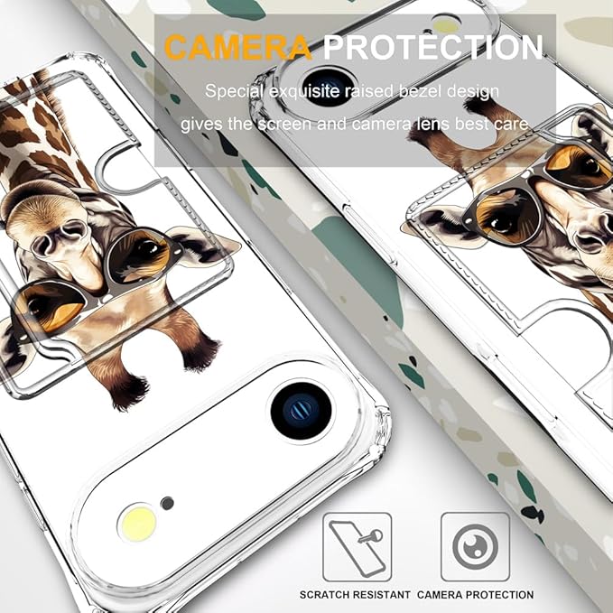 Compatible with iPhone 17 Air Case Card Holder for Women Cute Design,Wallet Phone Cases Transparent Cool Kawaii Protective (Clear Giraffe Smoking Animal)