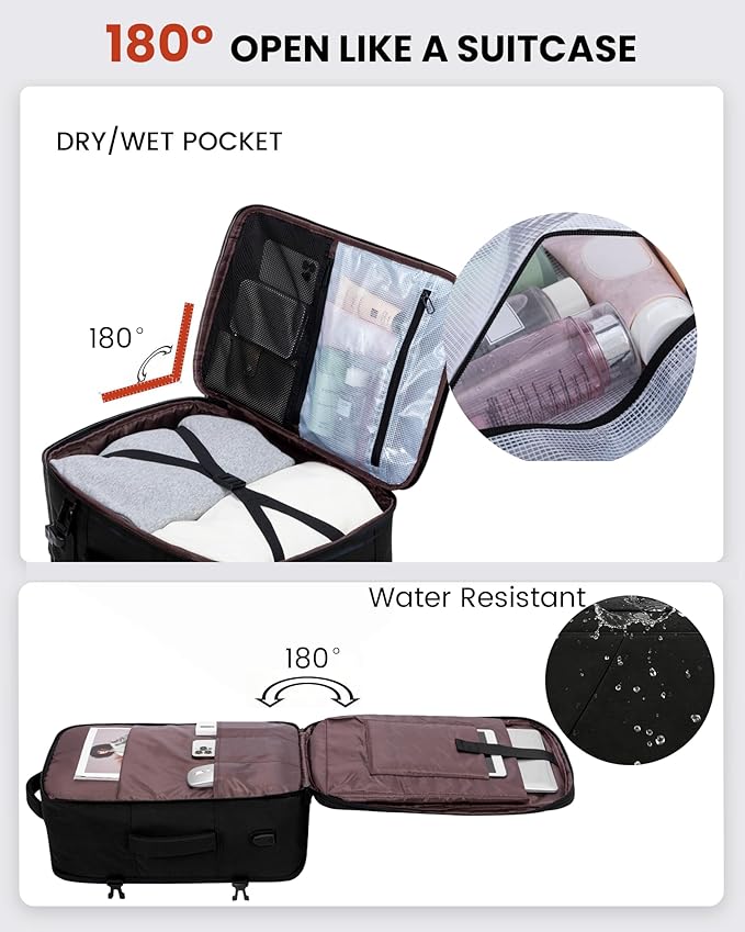 LOVEVOOK Carry on Travel Backpack, Large 40L for Men & Women Flight Approved with USB Charging Port&3 Packing Cubes, Large Suitcase Water Resistant Luggage Daypack Busi, Beige-Black