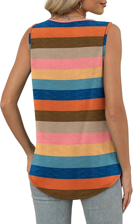 OFEEFAN Tank Top for Women Loose Fit Sleeveless Shirts V Neck Summer Clothes Ruched Women's Tees and Tanks Curved Hem