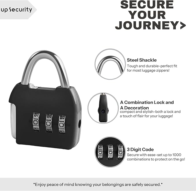 Small Combination Luggage Locks, 3 Digit Combination Padlock, Travel Lock with Code, Small Combo Lock for Locker, Suitcase, Zipper, Tool Box, Backpack, Bag (Black+Silver, 2-Pack)