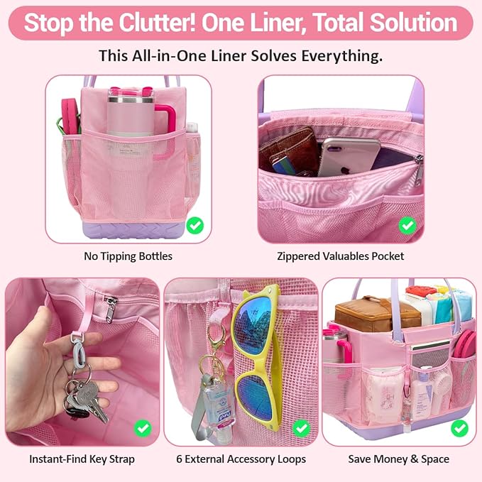 Organizer Insert Compatible with Extar Large Bogg Bag Inner Outer Bag Cover Multi-Pocket Liner with Zip Pouch Easy-Access Exterior Mesh Pockets Picnic Camping Baseball Football Girls Women Mujer Mama