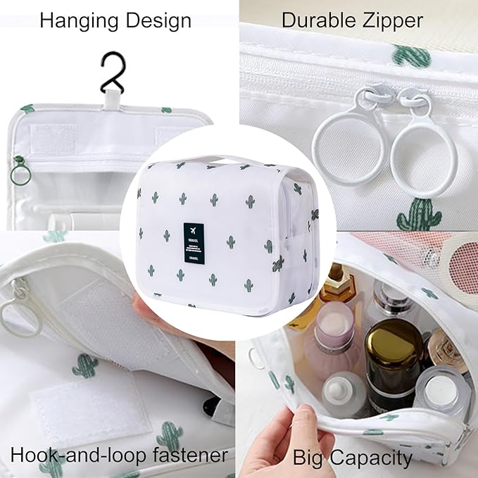 Travel Toiletry Bag for Women, Hanging Toiletry Bag with Multi-Pockets, Toiletry Bag for Traveling Easy Clean, Travel Organizer Cactus Pattern