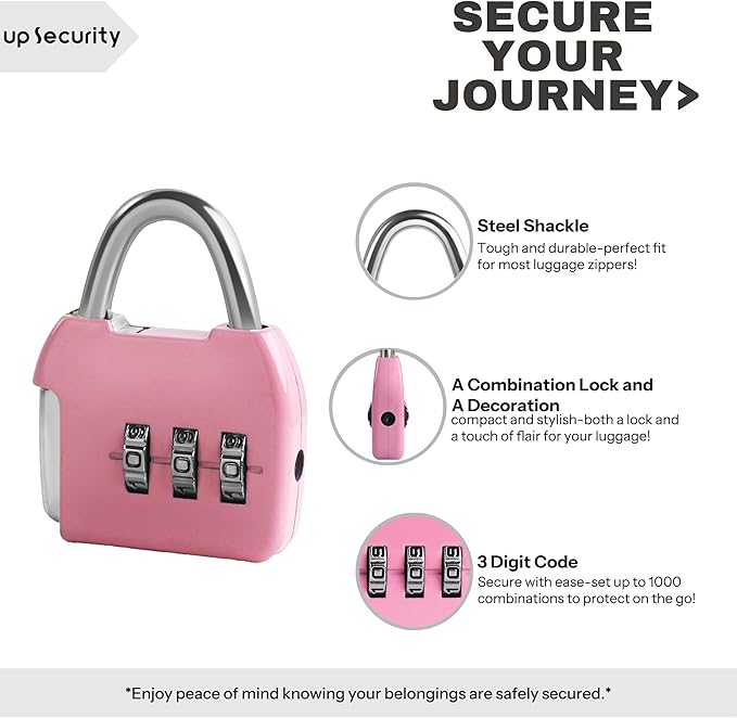 Small Combo Lock, 3 Digit Padlock Combination, Travel Luggage Locks, Portable Small Locker Lock with Code for Suitcase, Bag, Tool Box, Backpack Zipper, Diary (Pink+Pink, 2-Pack)