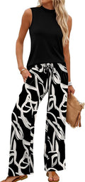 WIHOLL Two Piece Set for Women Summer Spring Outfits Cruise Travel Airport Beach Vacation Mock Neck Wide Leg Pants Set