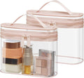 PACKISM TSA Approved Toiletry Bag 2 Pack - Quart Size Clear Makeup Bag with Handle & Dual Metal Zippers, Large Opening 3-1-1 Airline Compliant Security Travel Organizer for Carry On Liquids, Pink