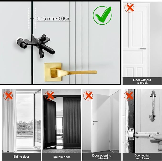 Upgraded Portable Door Lock Home Security Door Locker Privacy Perfect for Traveling Hotel Home Apartment College and Travel Lockdown Locks for Additional Safety, Pack of 2, Black