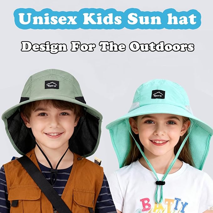 Outdoor Kids Sun Hat with Neck Flap UPF 50+ Quick Dry Beach Hats for Baby Boys Girls Age 2-12 Years Adjustable