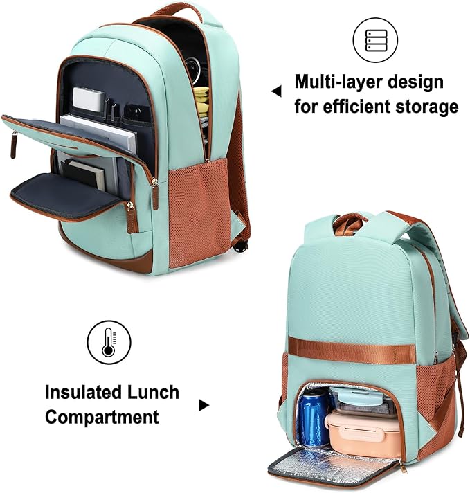 BOVIP Travel Backpack For Men Women,40L Carry On Backpack Flight Approved,TSA Personal Item Travel Bag Fits 17 Inch Laptop,Business Weekender Overnight Daypack Light Green