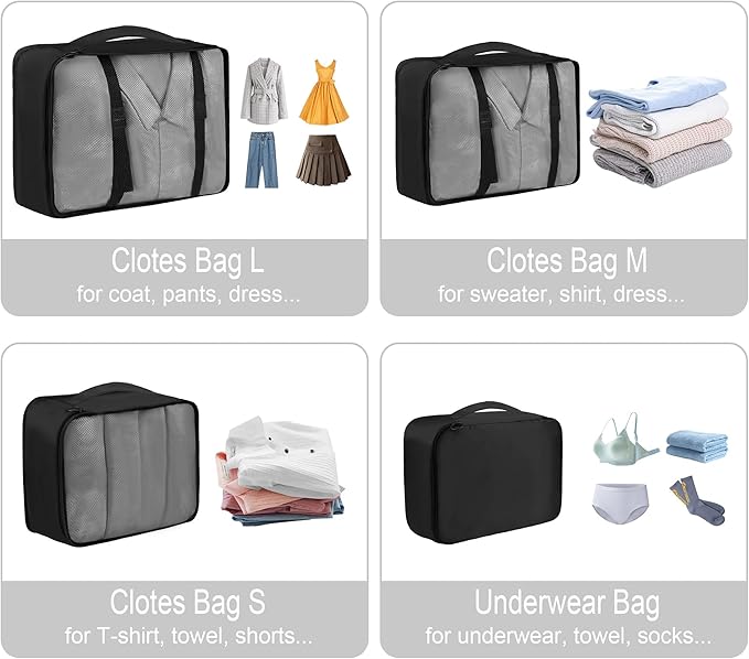 Vercord 8 Set Travel Packing Pods Luggage Organizers Cubes with Laundry Bags Accessories